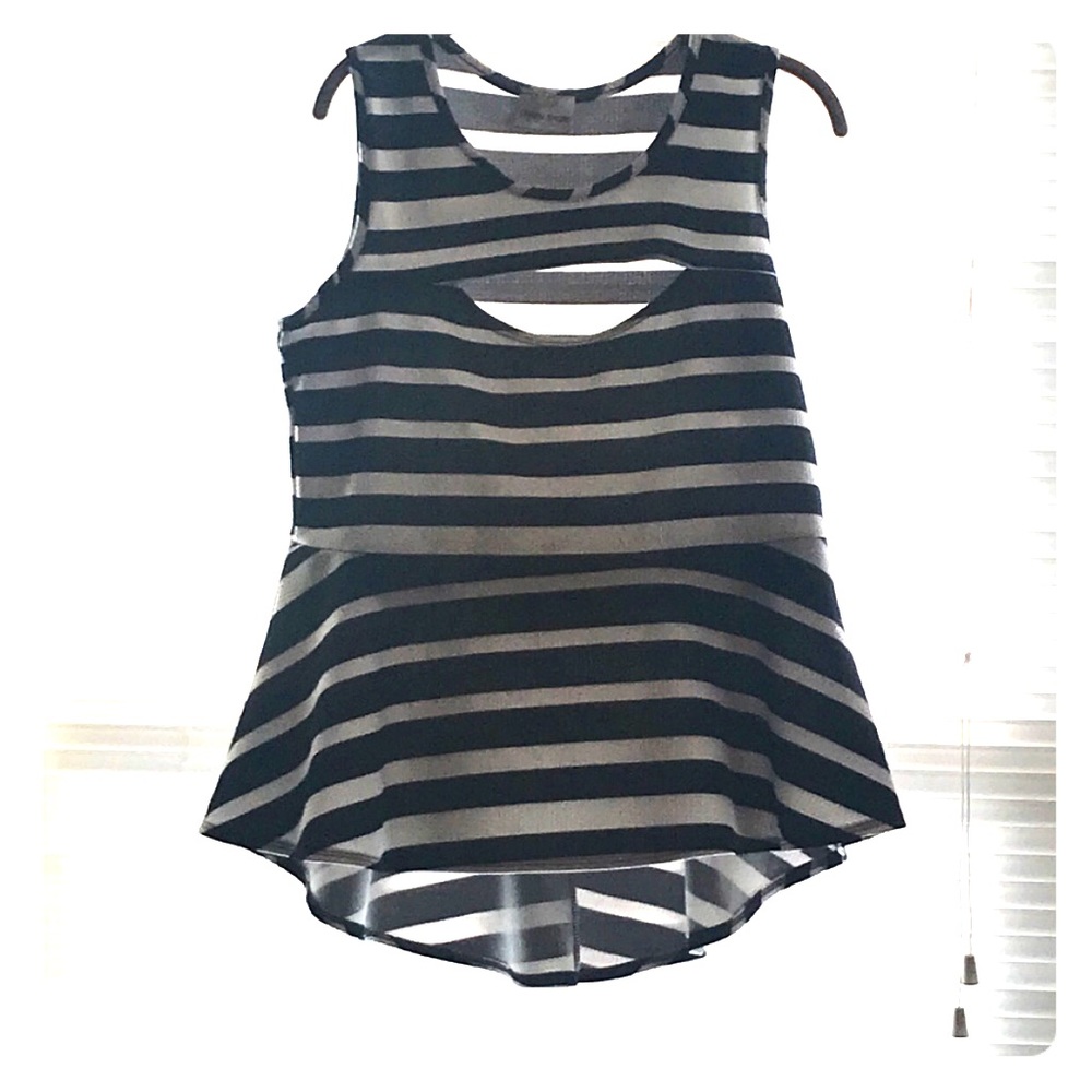 Black and white Peplum style tops with peephole